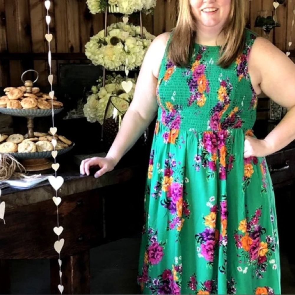 Torrid Green Floral Smocked Challis Midi Dress | Boho Garden Party Vibe Size 2XL - Picture 5 of 9